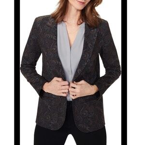 NYDJ Blazer Noe Paisley Print Structured Fit Single Button Blazer Black Grey XL